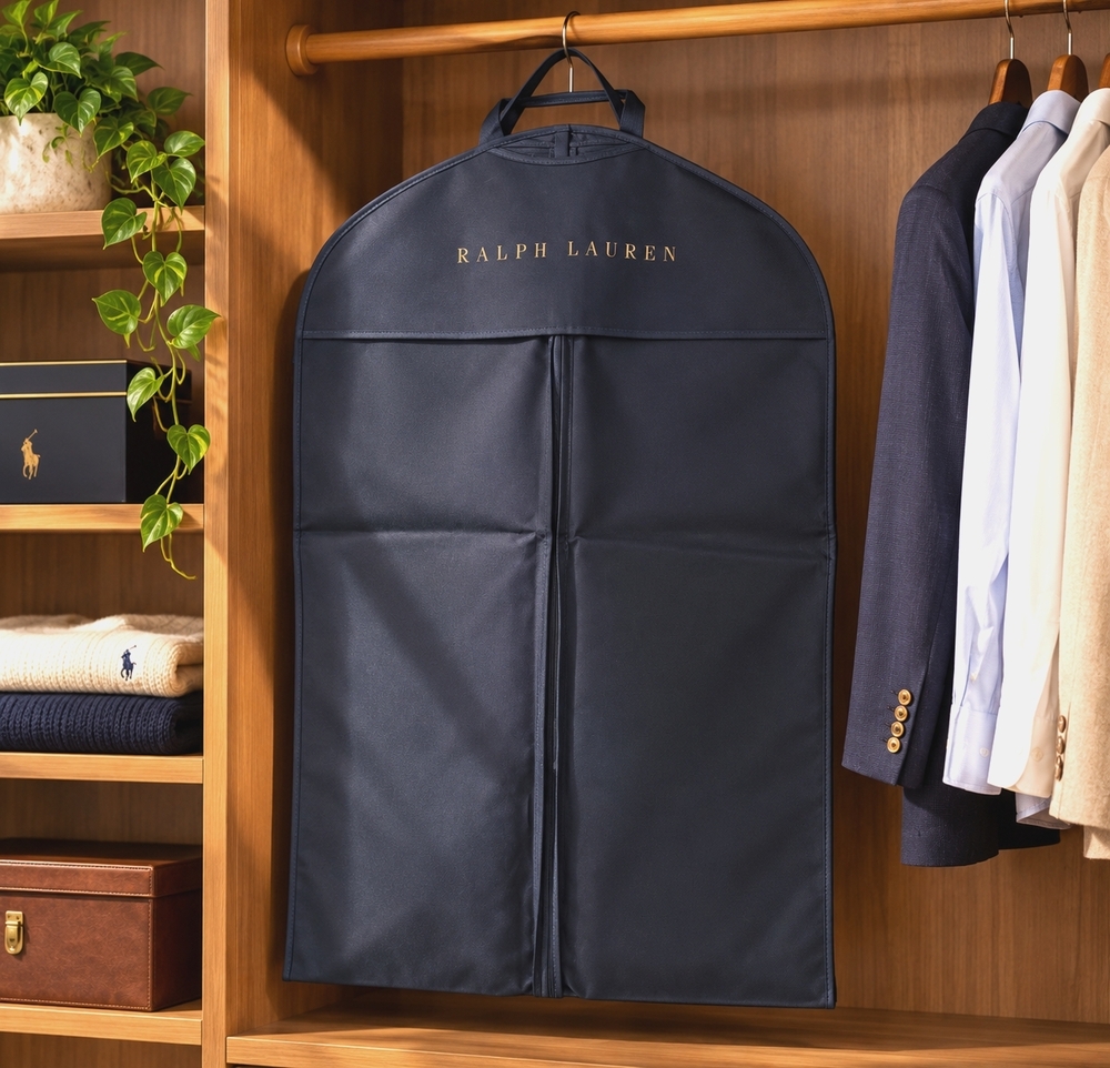 Ralph Lauren Garment Bag Navy Blue Hanging Travel Suit Cover Long 24x72 Gold New